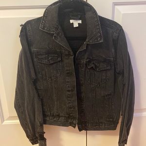 Forever 21 Distressed Oversized Black Jean/Denim Jacket with Holes and Pockets
